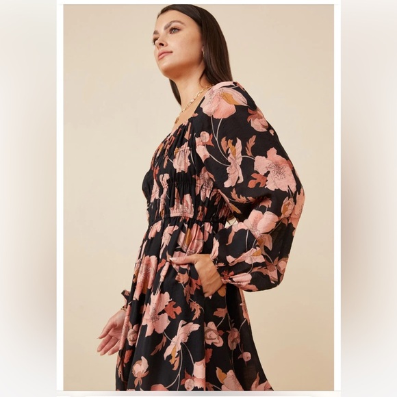 Romantic Floral Square Neck BOHO Modest Peasant Prairie  Smocked MIDI 
Dress - Picture 14 of 16